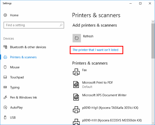 install a printer windows 10